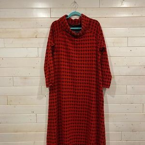 Red&Black Houndstooth Long Sleeve Dress